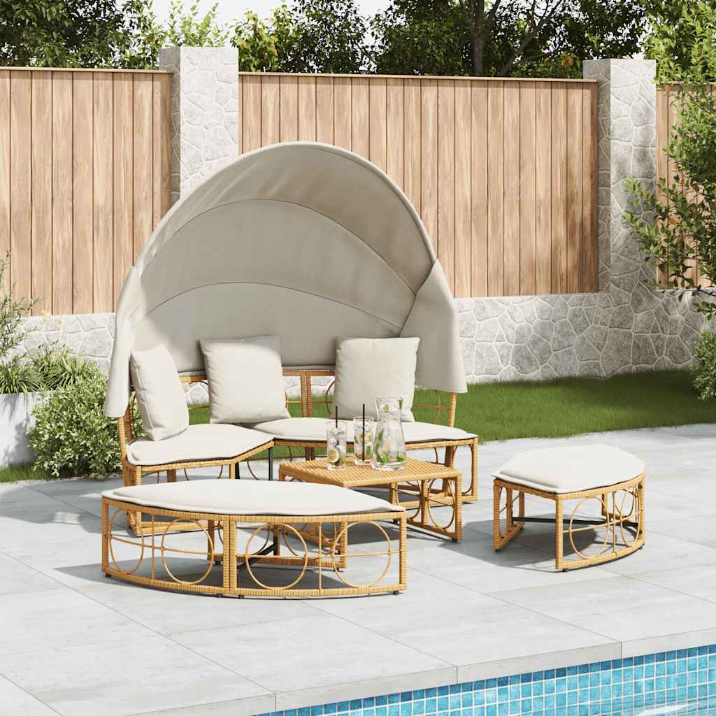Outdoor-Loungebett Mit Dach Und Kissen Poly Rattan