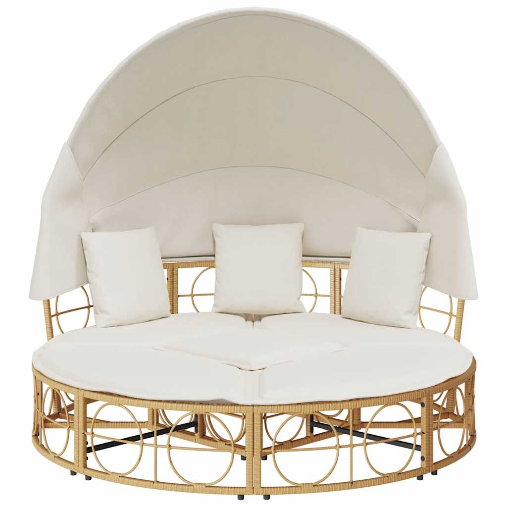 Outdoor-Loungebett Mit Dach Und Kissen Poly Rattan