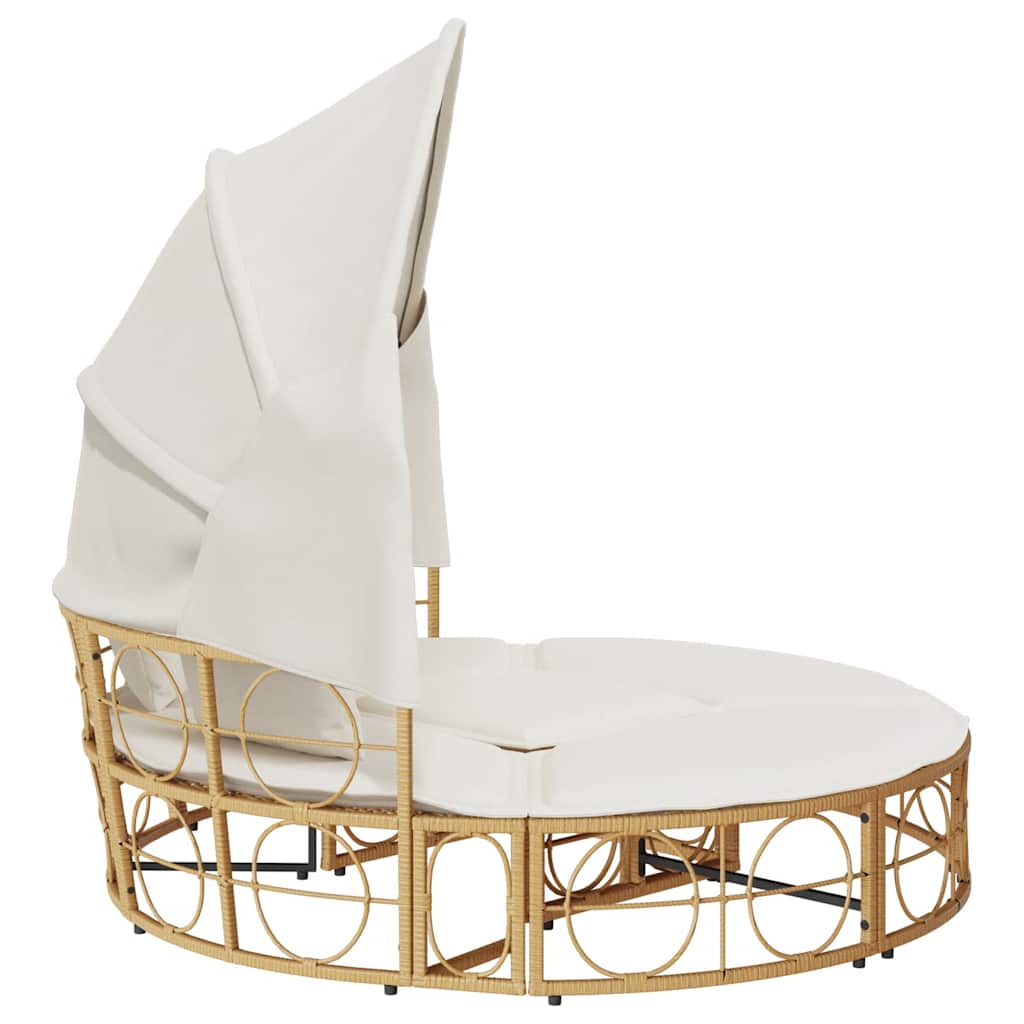 Outdoor-Loungebett Mit Dach Und Kissen Poly Rattan