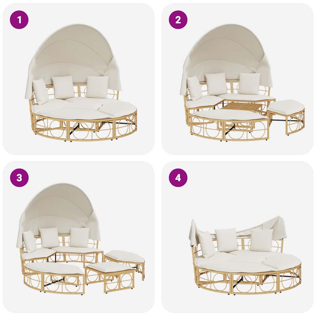 Outdoor-Loungebett Mit Dach Und Kissen Poly Rattan