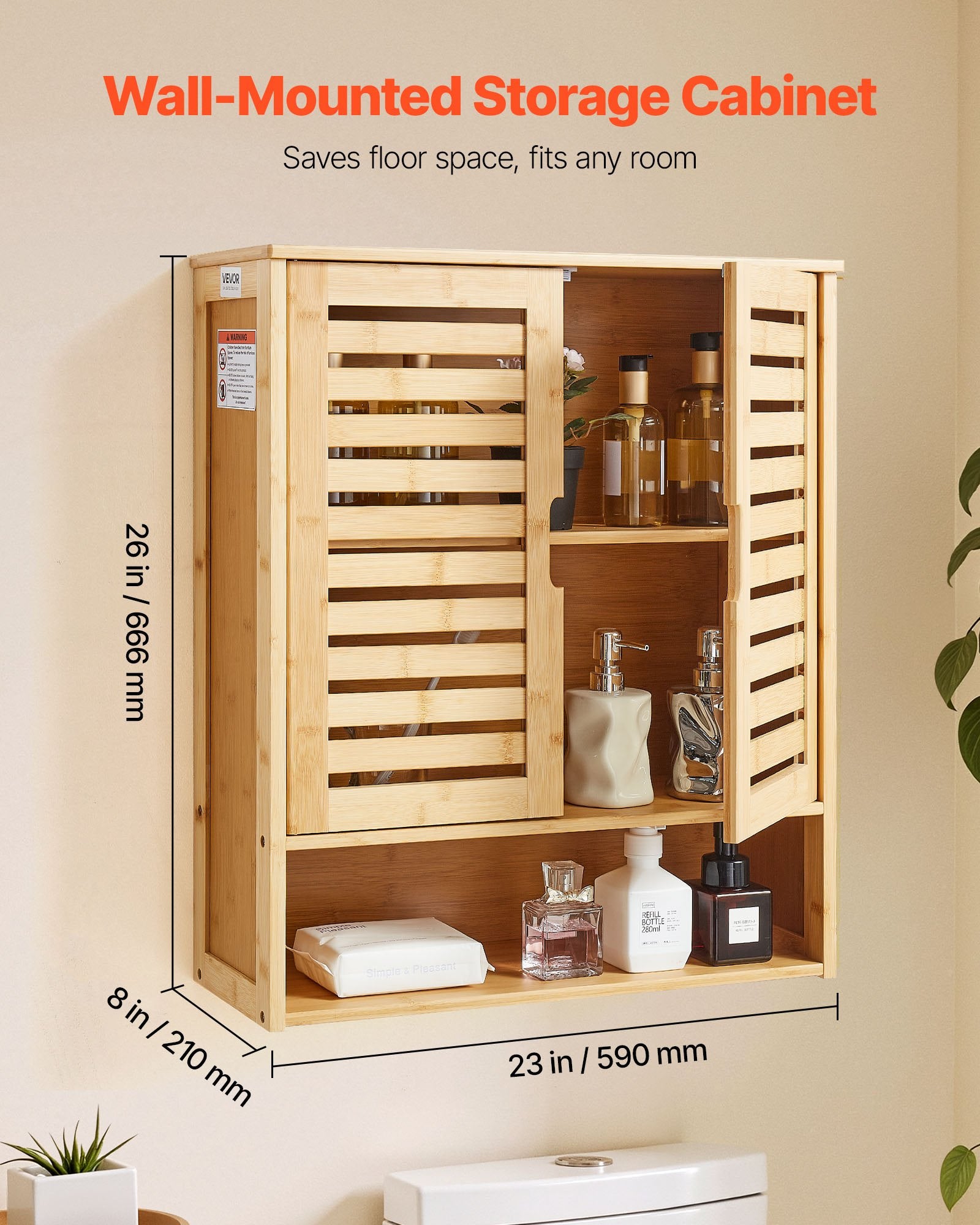 Bathroom Wall Cabinet, 2 Doors and Adjustable Shelf, Over the Toilet