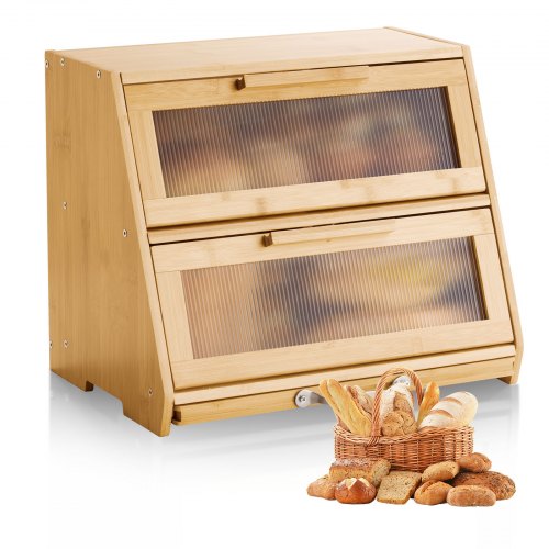 Double Layer Bread Box for Kitchen Counter, Large Capacity Bamboo