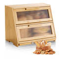 Double Layer Bread Box for Kitchen Counter, Large Capacity Bamboo