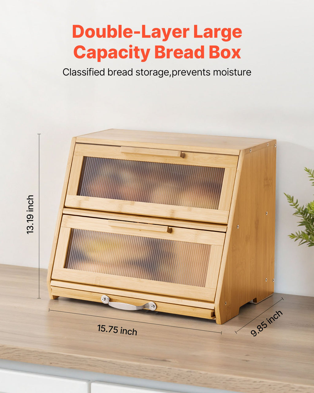 Double Layer Bread Box for Kitchen Counter, Large Capacity Bamboo