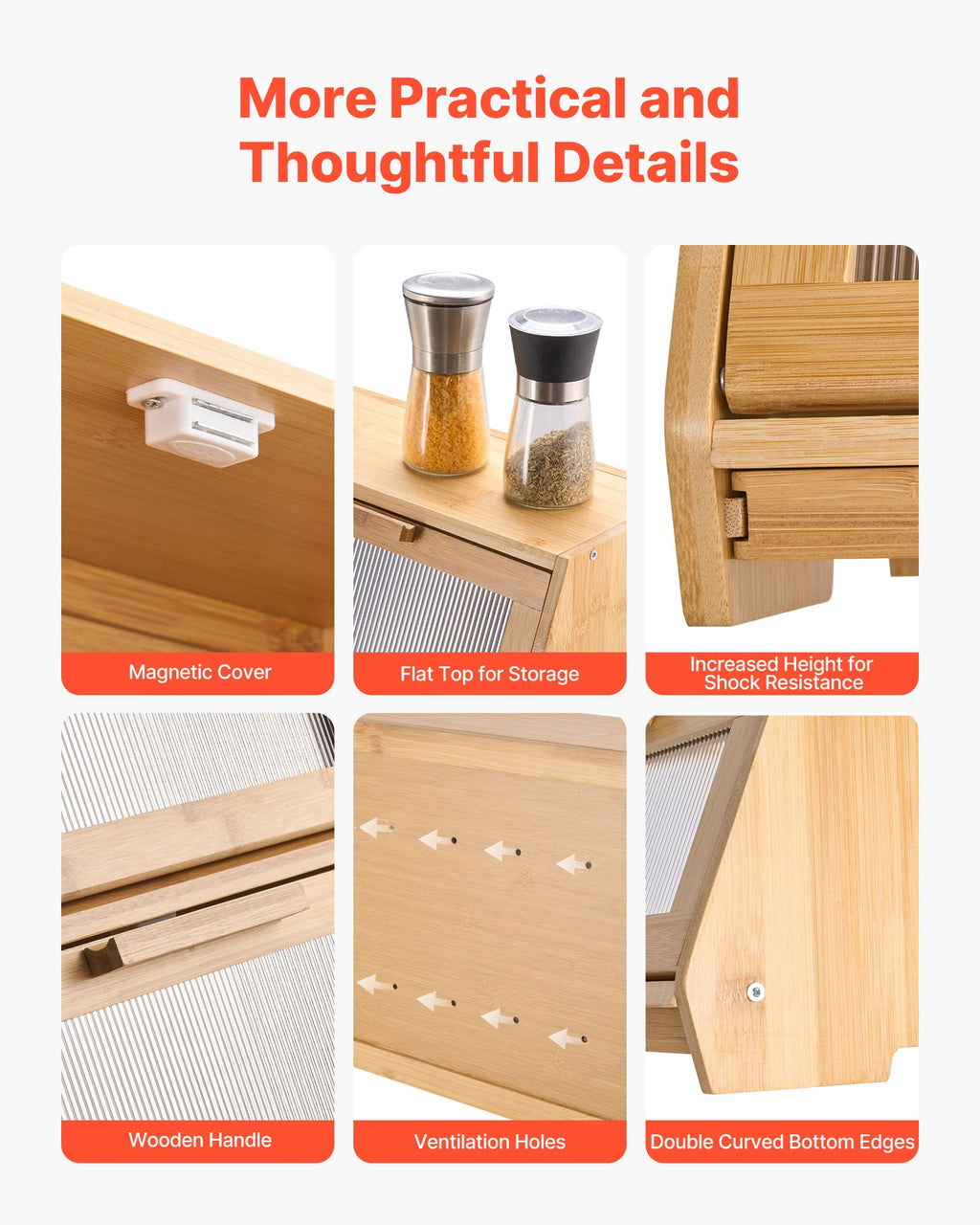 Double Layer Bread Box for Kitchen Counter, Large Capacity Bamboo