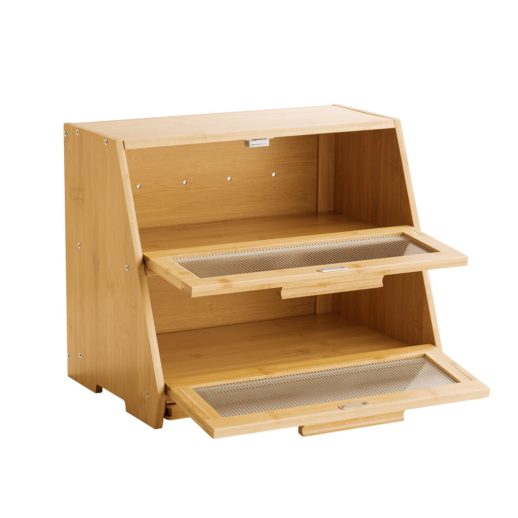 Double Layer Bread Box for Kitchen Counter, Large Capacity Bamboo