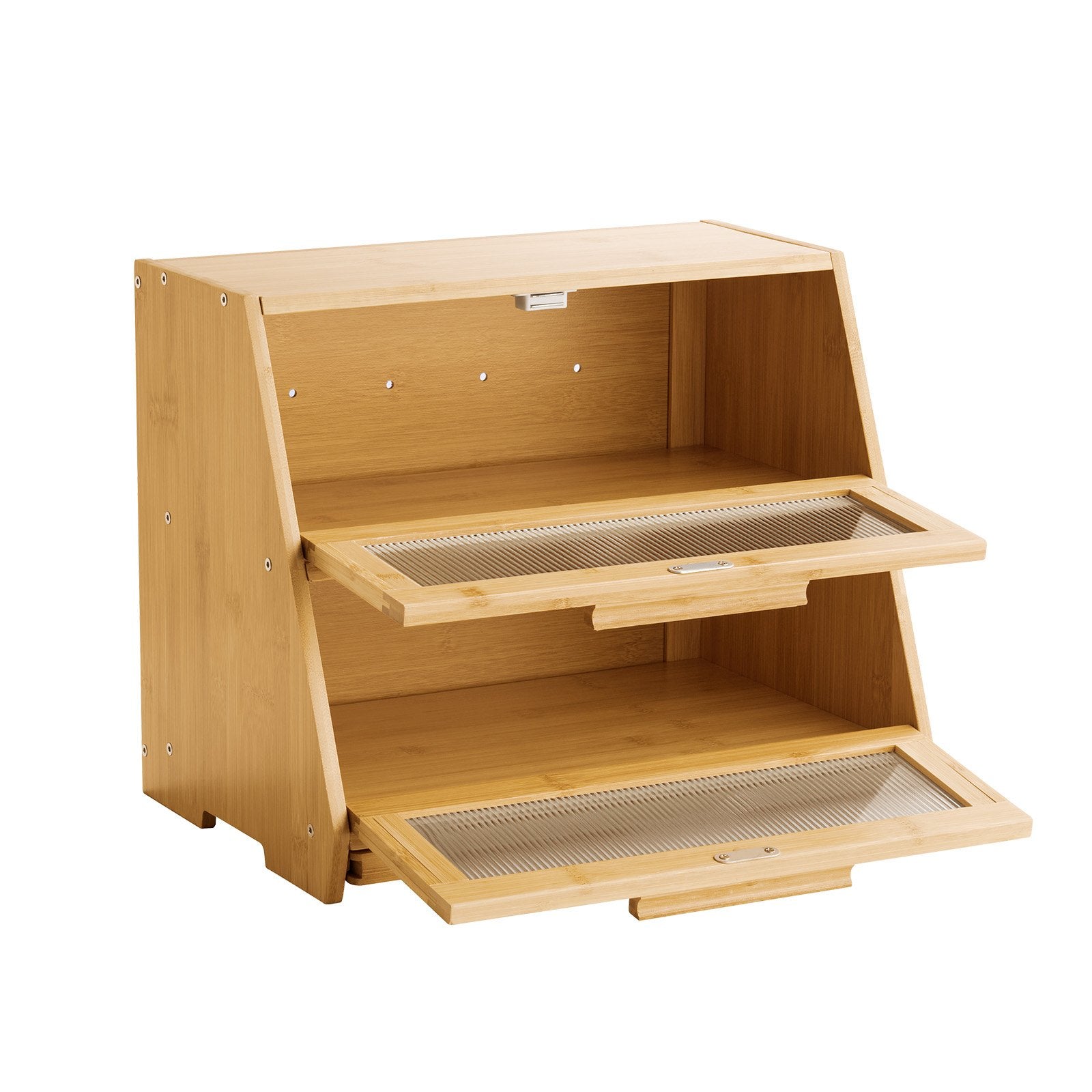Double Layer Bread Box for Kitchen Counter, Large Capacity Bamboo