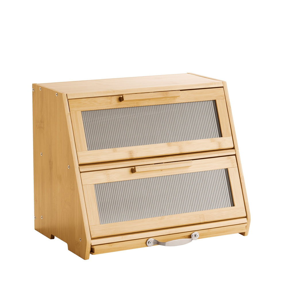 Double Layer Bread Box for Kitchen Counter, Large Capacity Bamboo