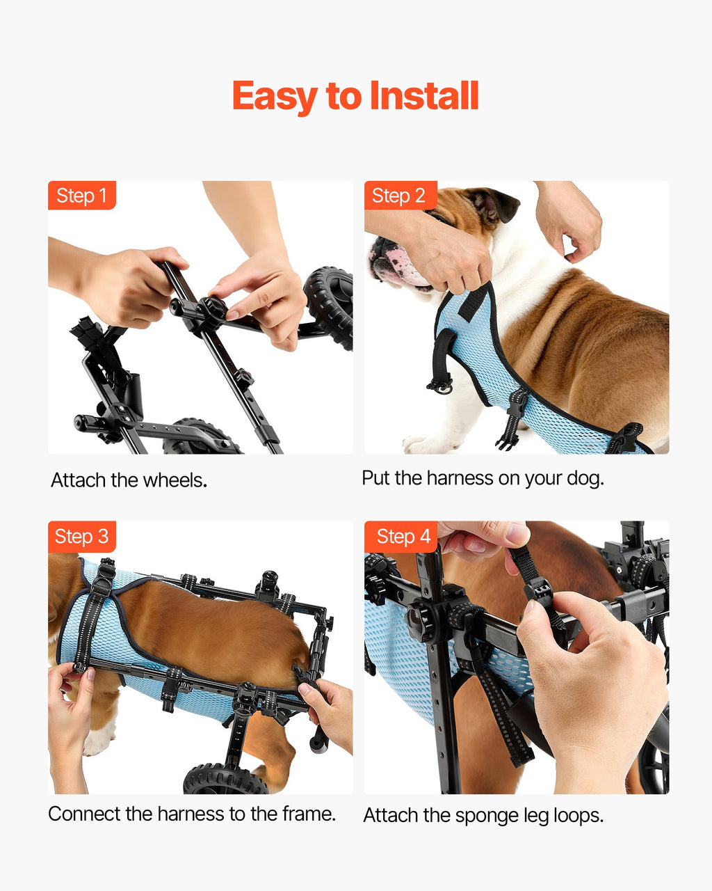 Dog Wheelchair for Back Legs, Adjustable 2 Wheels Pet Wheelchair,
