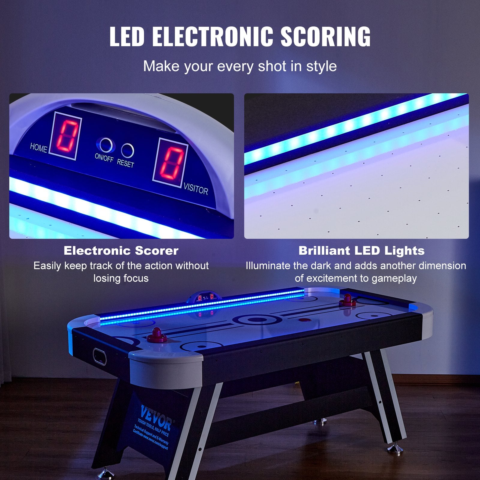 Air-Powered Hockey Table, Indoor Hockey Table for Kids and Adults, LED