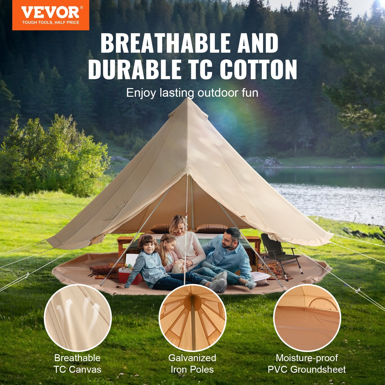 Canvas Bell Tent, 4 Seasons 4 m/13.12 ft Yurt Tent, Canvas Tent for