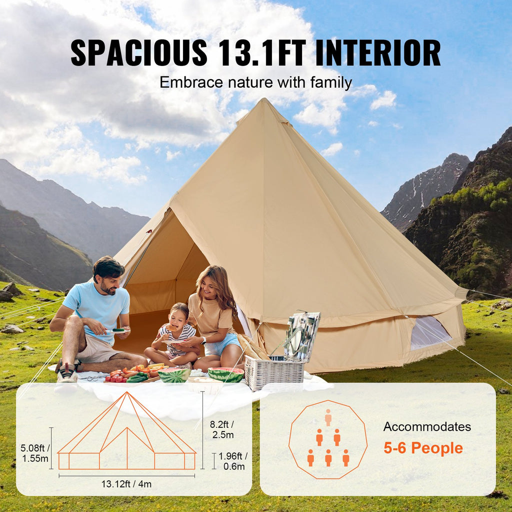 Canvas Bell Tent, 4 Seasons 4 m/13.12 ft Yurt Tent, Canvas Tent for