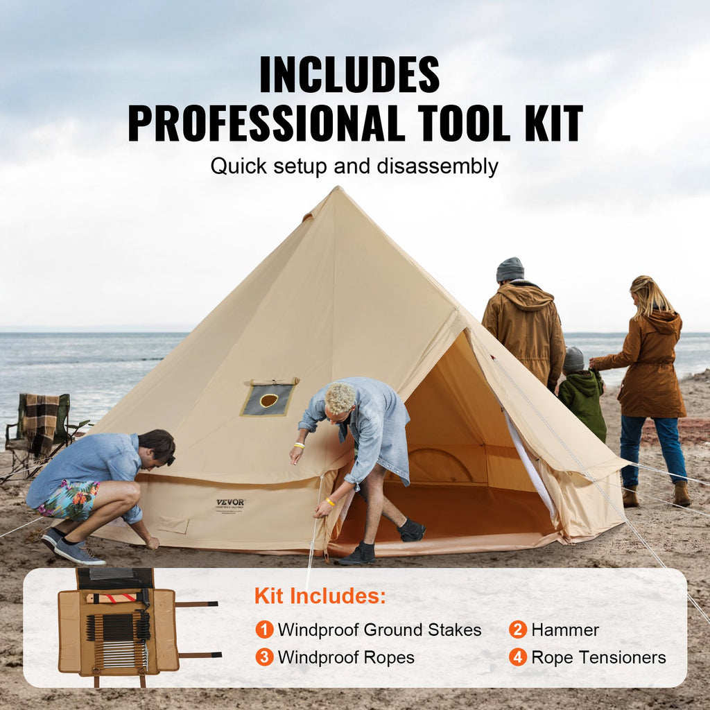 Canvas Bell Tent, 4 Seasons 4 m/13.12 ft Yurt Tent, Canvas Tent for