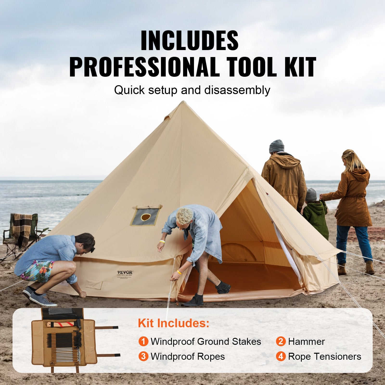 Canvas Bell Tent, 4 Seasons 4 m/13.12 ft Yurt Tent, Canvas Tent for