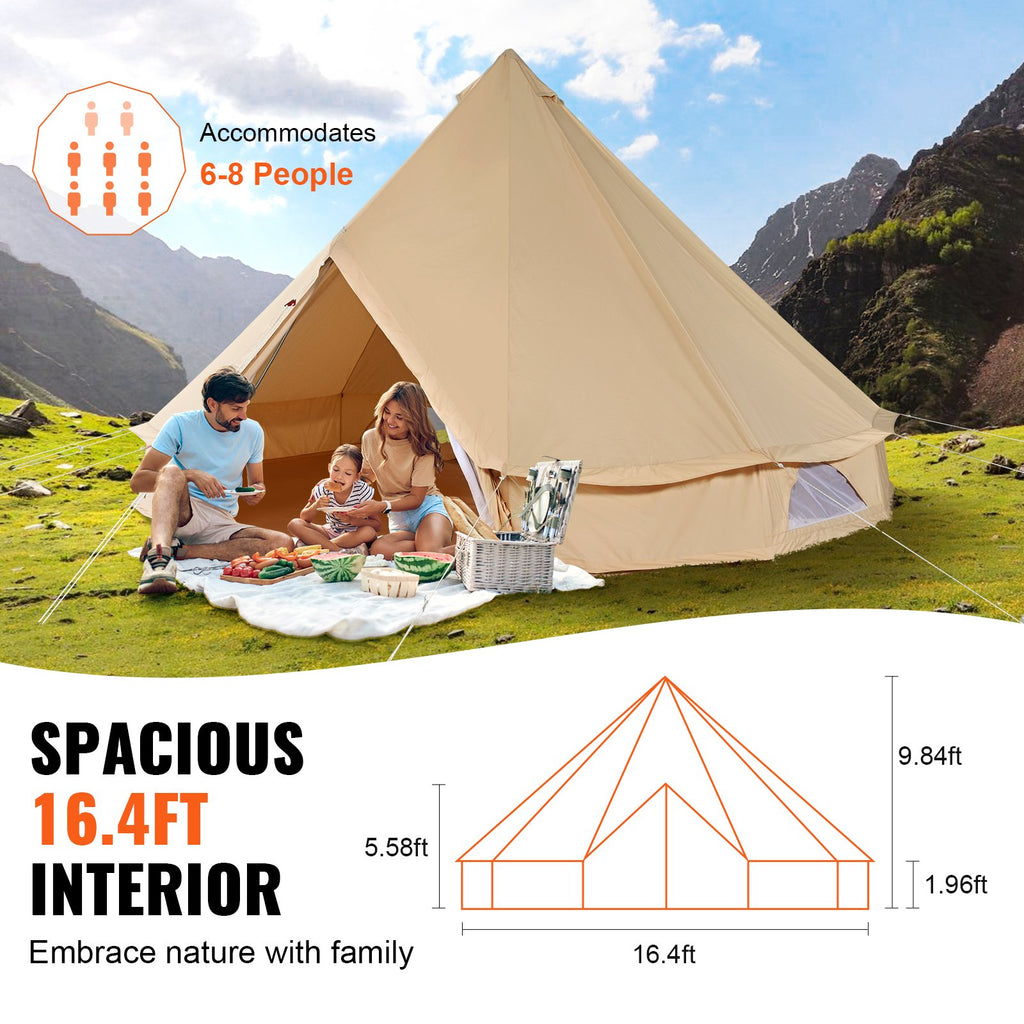 Canvas Bell Tent, 4 Seasons 5 m/16.4 ft Yurt Tent, Canvas Tent for