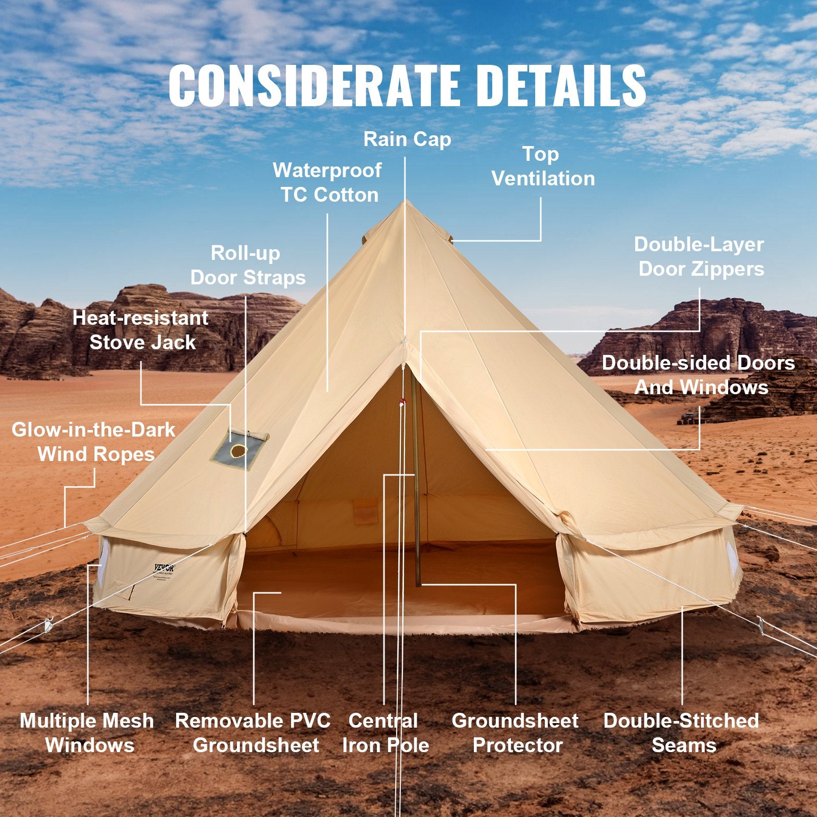 Canvas Bell Tent, 4 Seasons 5 m/16.4 ft Yurt Tent, Canvas Tent for