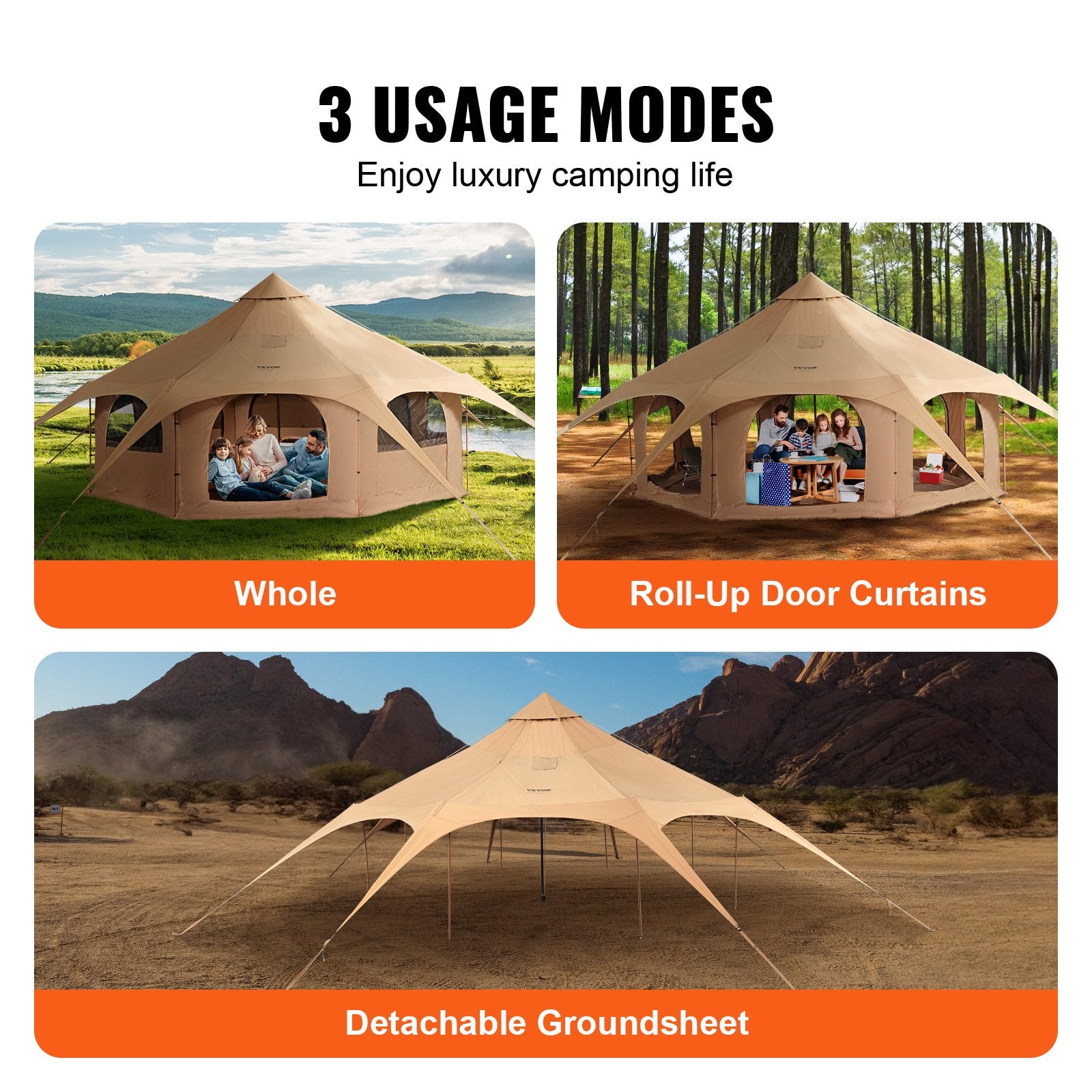 Canvas Tent, 4 Seasons 5 m/16.4 ft Bell Tent, Canvas Tent for Camping