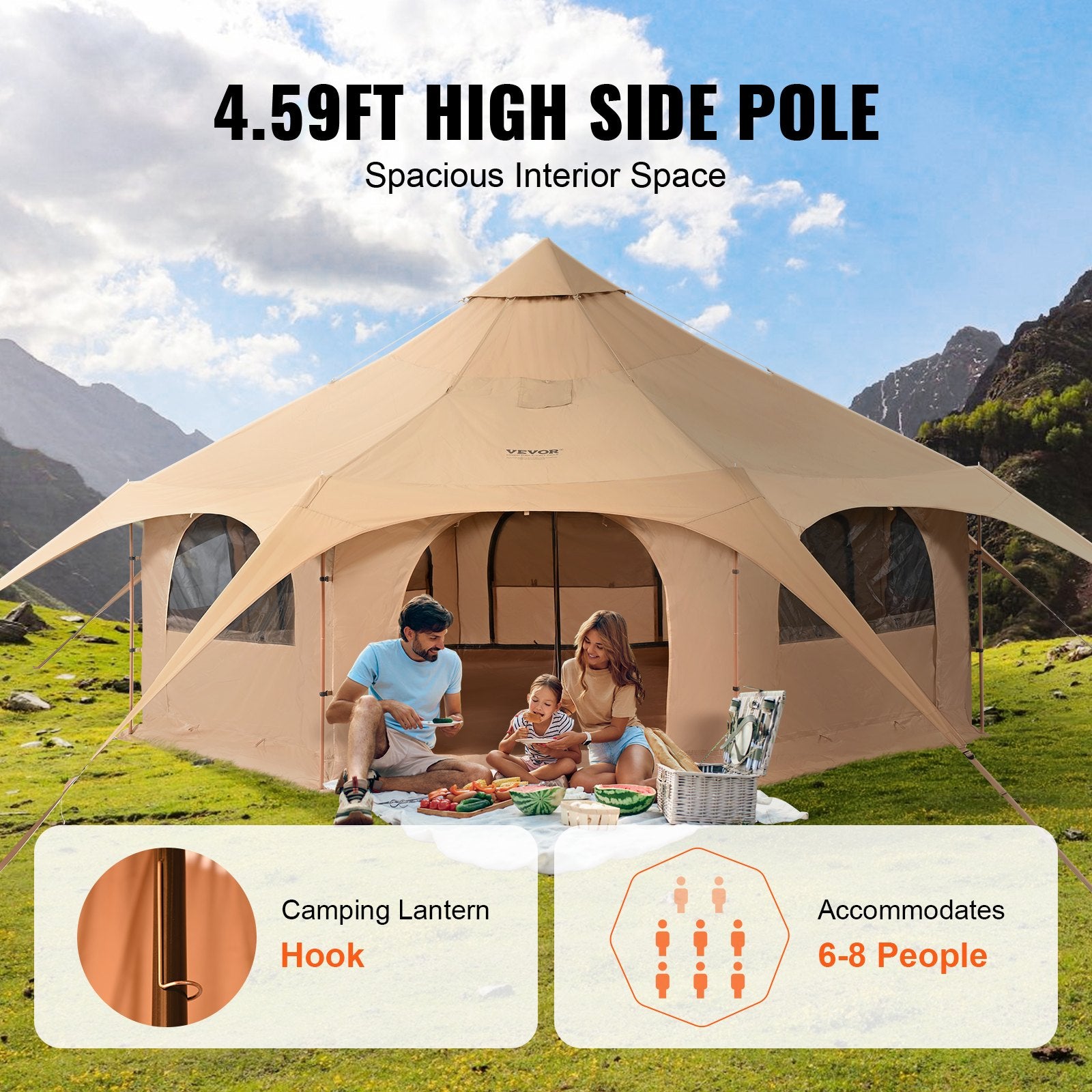 Canvas Tent, 4 Seasons 5 m/16.4 ft Bell Tent, Canvas Tent for Camping