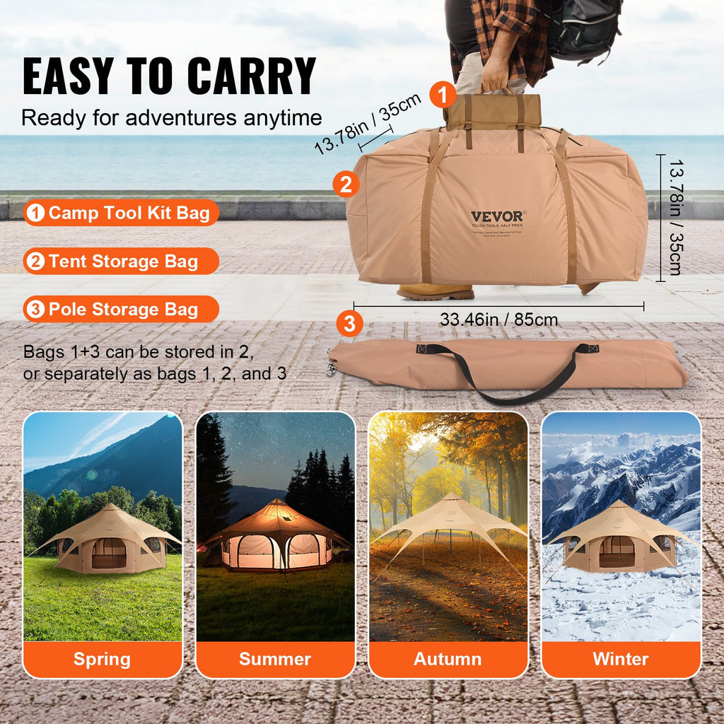 Canvas Tent, 4 Seasons 5 m/16.4 ft Bell Tent, Canvas Tent for Camping