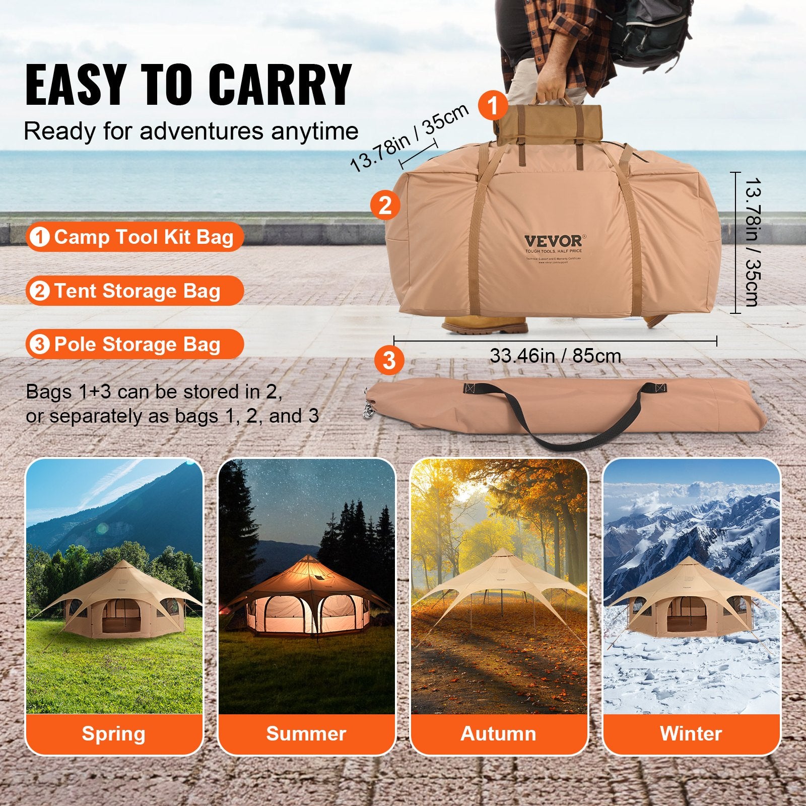 Canvas Tent, 4 Seasons 5 m/16.4 ft Bell Tent, Canvas Tent for Camping