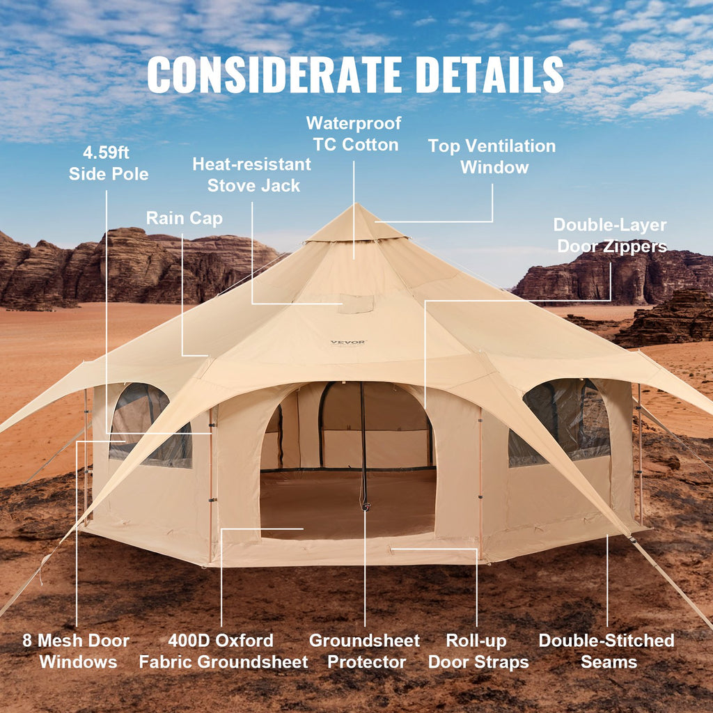 Canvas Tent, 4 Seasons 5 m/16.4 ft Bell Tent, Canvas Tent for Camping