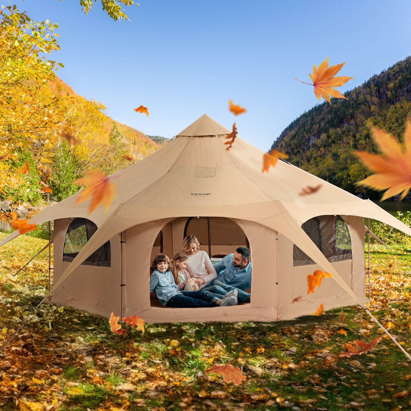 Canvas Tent, 4 Seasons 5 m/16.4 ft Bell Tent, Canvas Tent for Camping
