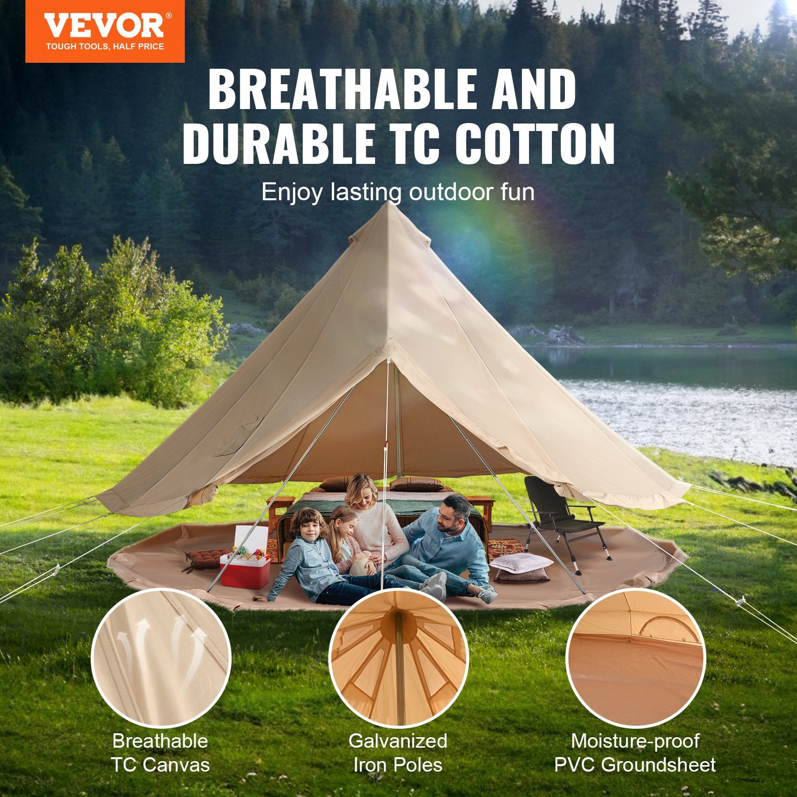 Canvas Bell Tent, 4 Seasons 6 m/19.68 ft Yurt Tent, Canvas Tent for