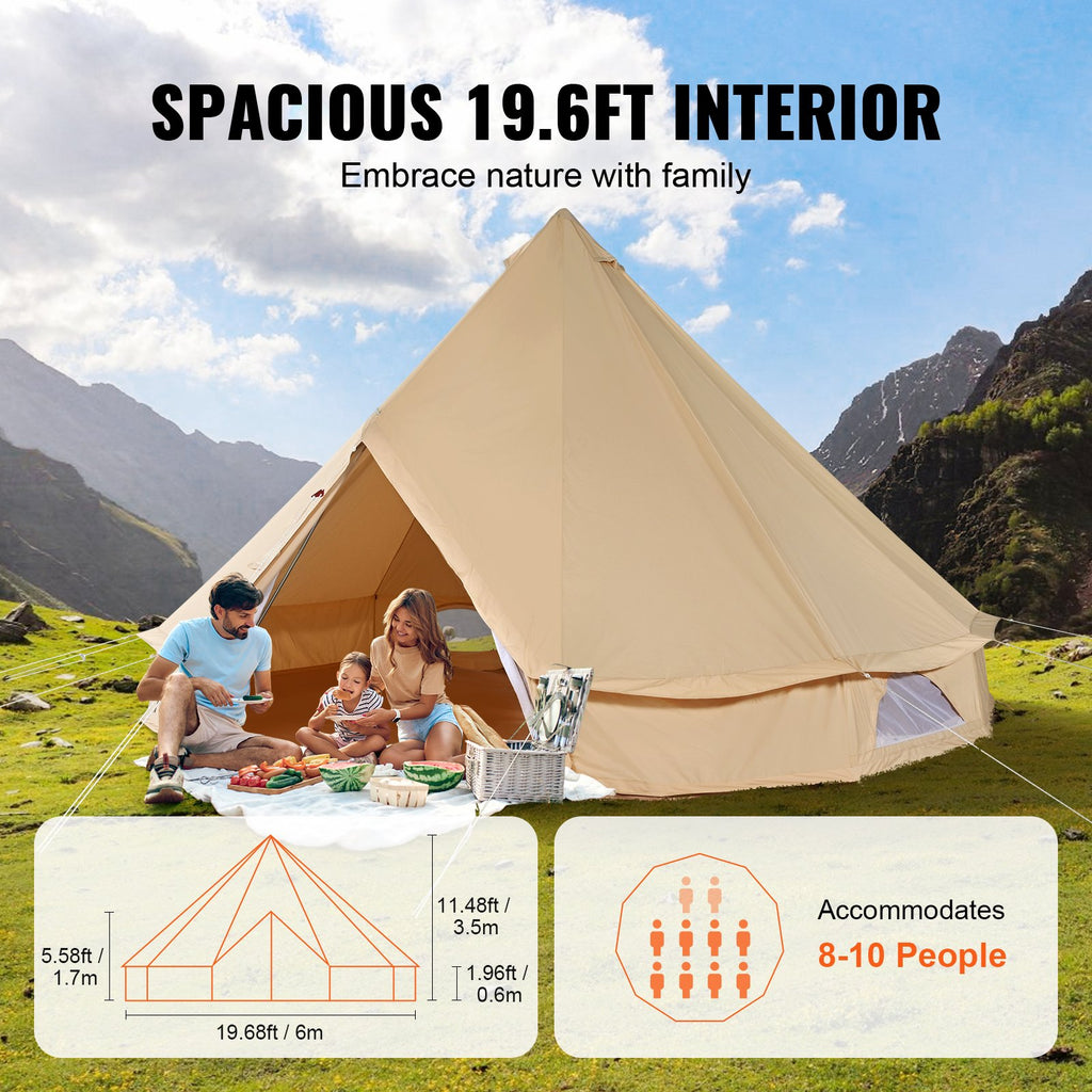 Canvas Bell Tent, 4 Seasons 6 m/19.68 ft Yurt Tent, Canvas Tent for