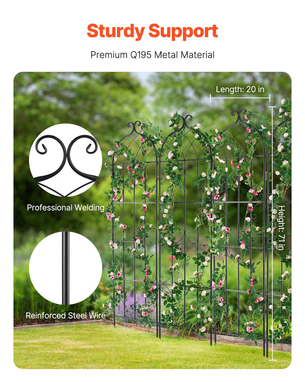 Garden Trellis for Climbing Plants, 71 x 20 in, 6 Packs Rustproof
