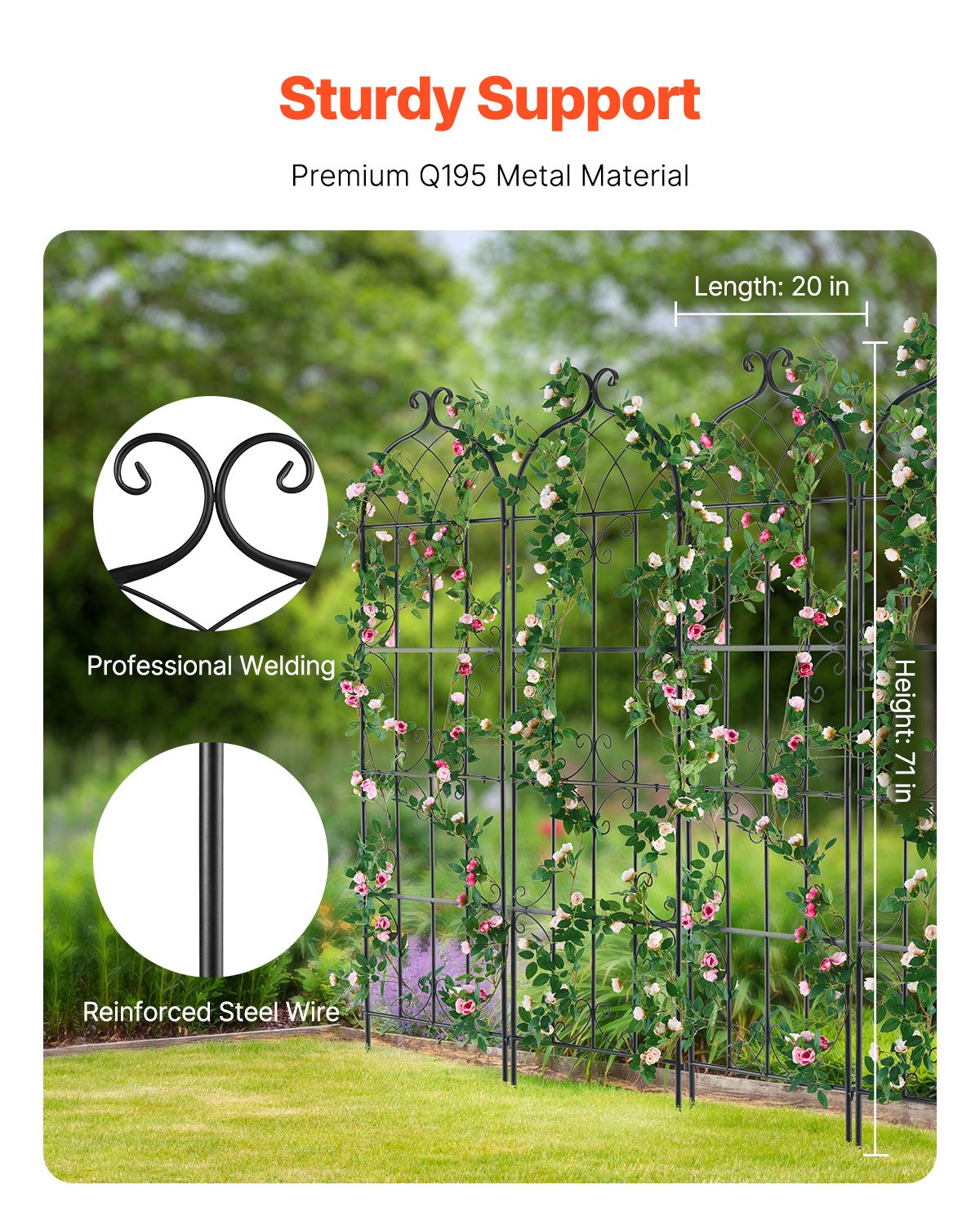 Garden Trellis for Climbing Plants, 71 x 20 in, 6 Packs Rustproof