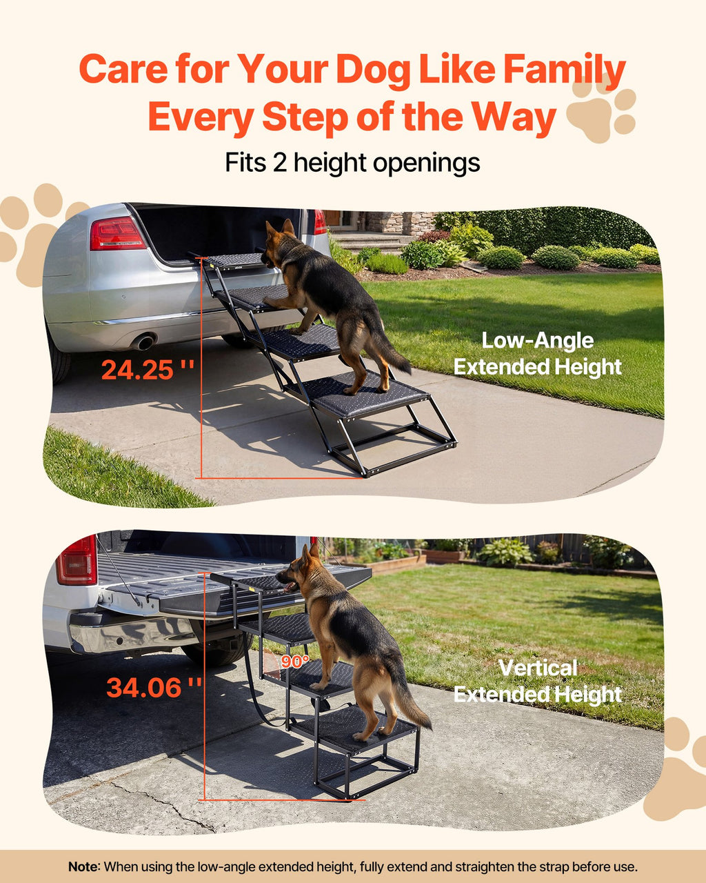 Dog Stairs for Car, 4 Steps Extra Wide Foldable Dog Ramp for Large