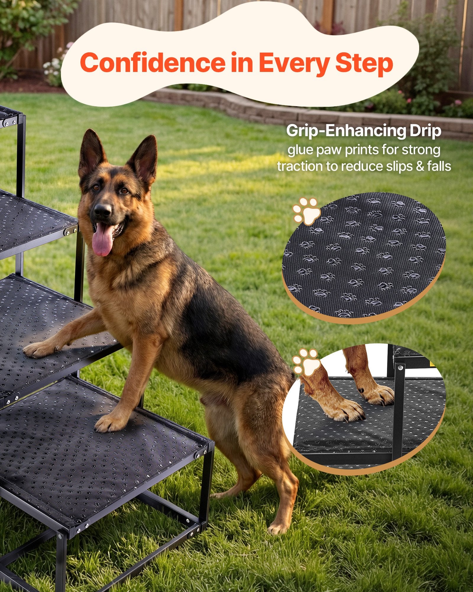 Dog Stairs for Car, 4 Steps Extra Wide Foldable Dog Ramp for Large