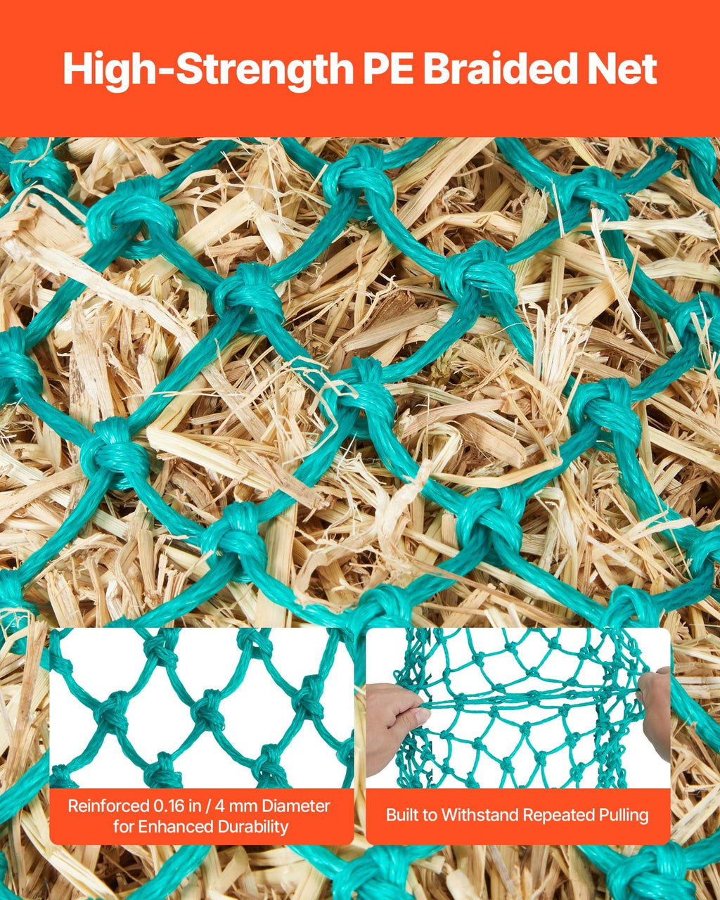 Hay Nets for Horses, 4PCS, 0.9 m Extended Length, 38 x 38 mm Holes, PE