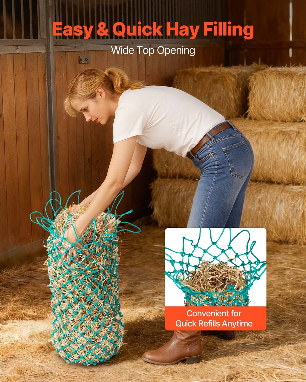 Hay Nets for Horses, 4PCS, 0.9 m Extended Length, 38 x 38 mm Holes, PE
