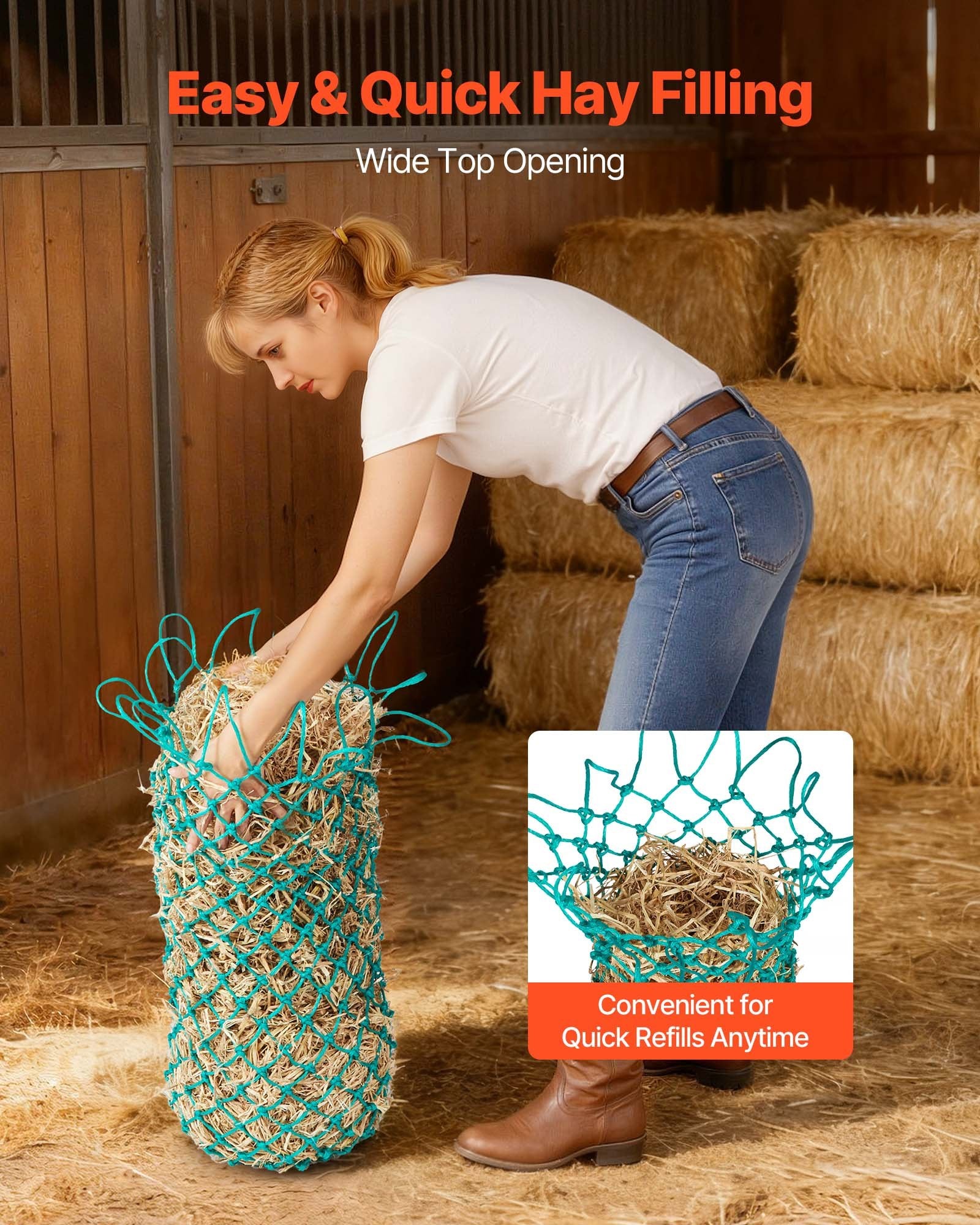 Hay Nets for Horses, 4PCS, 0.9 m Extended Length, 38 x 38 mm Holes, PE