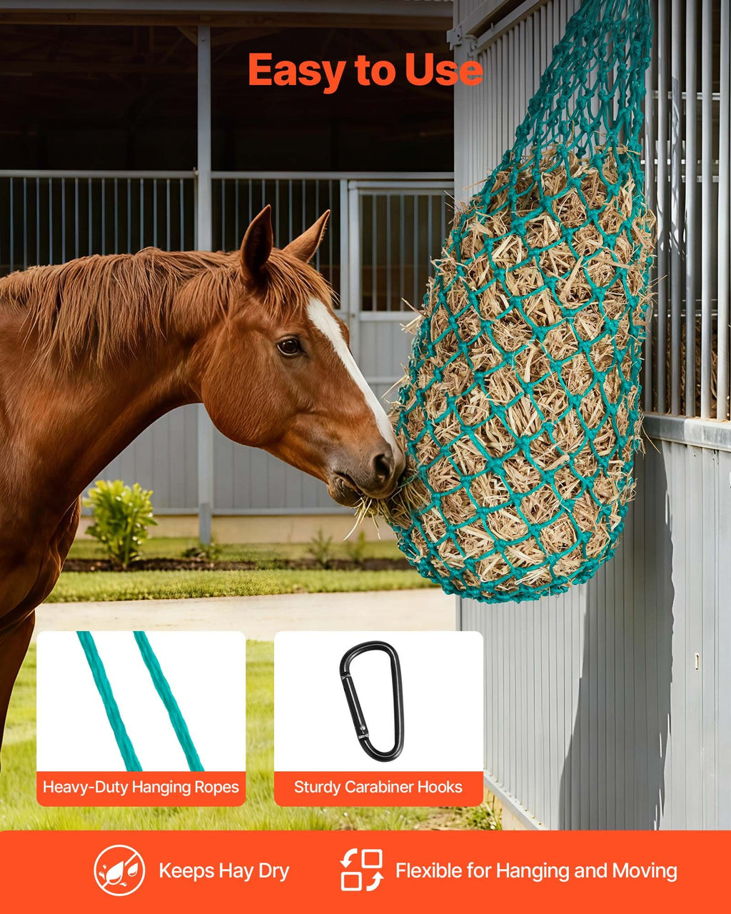 Hay Nets for Horses, 4PCS, 0.9 m Extended Length, 38 x 38 mm Holes, PE