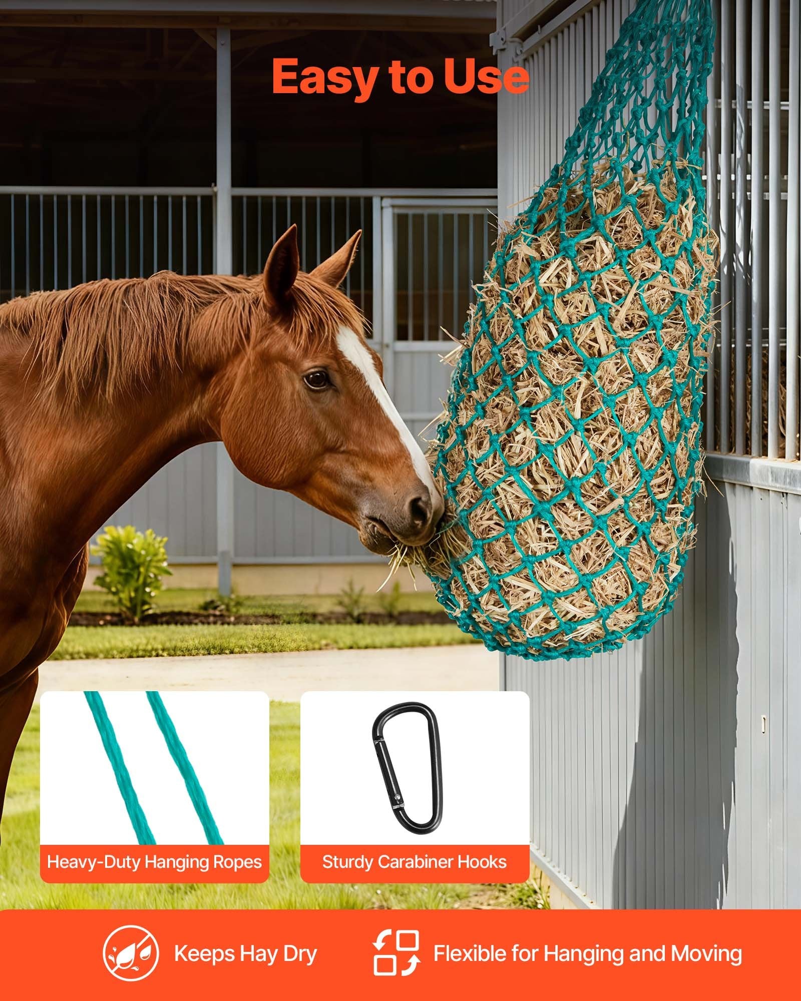 Hay Nets for Horses, 4PCS, 0.9 m Extended Length, 38 x 38 mm Holes, PE