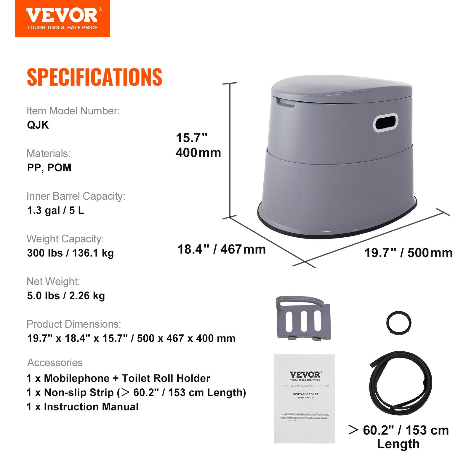 Portable Toilet for Camping, Porta Potty with 1.3 Gal Detachable Inner
