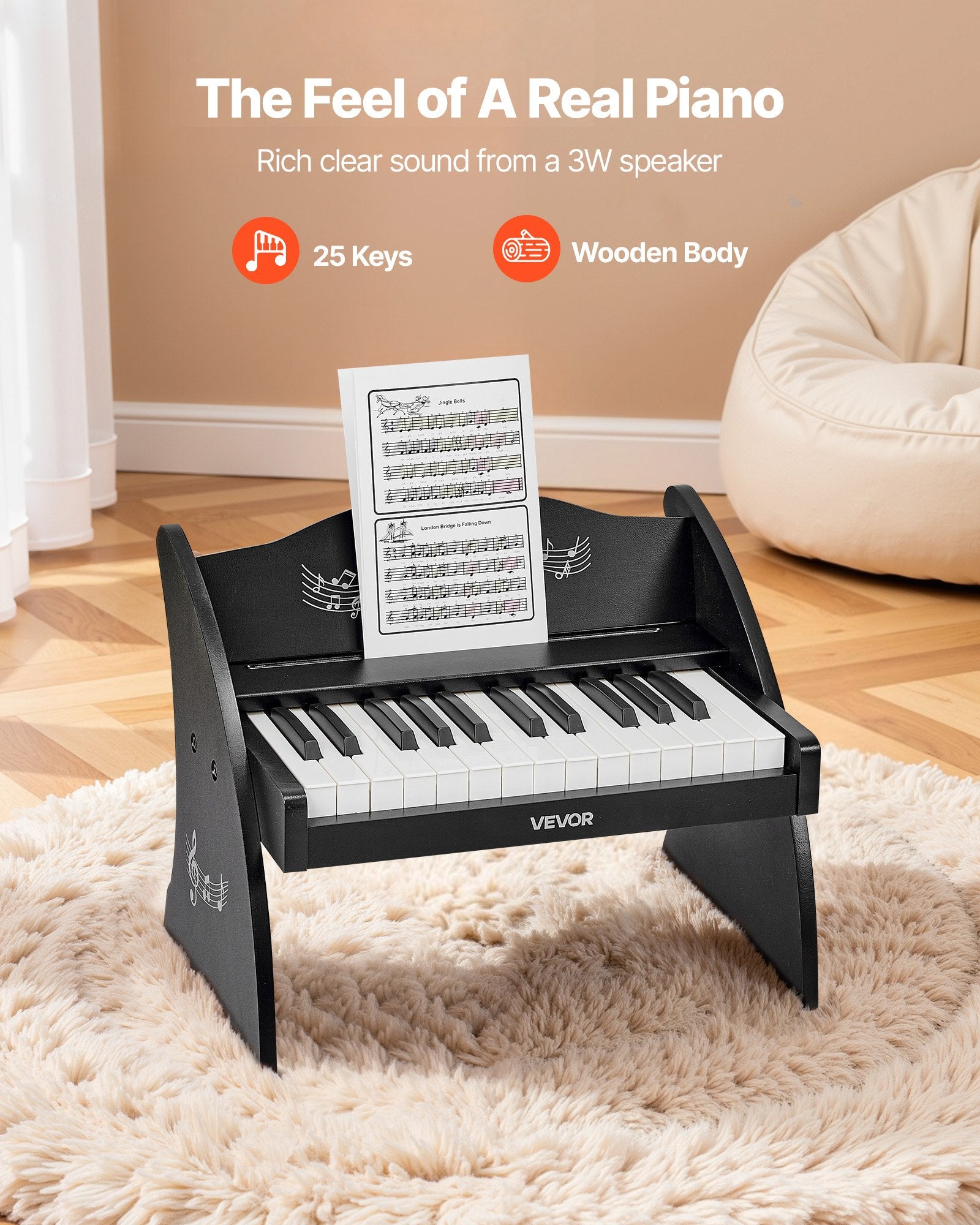 Kids Piano Keyboard, 25 Keys Wooden Digital Piano for Kids, Mini Music