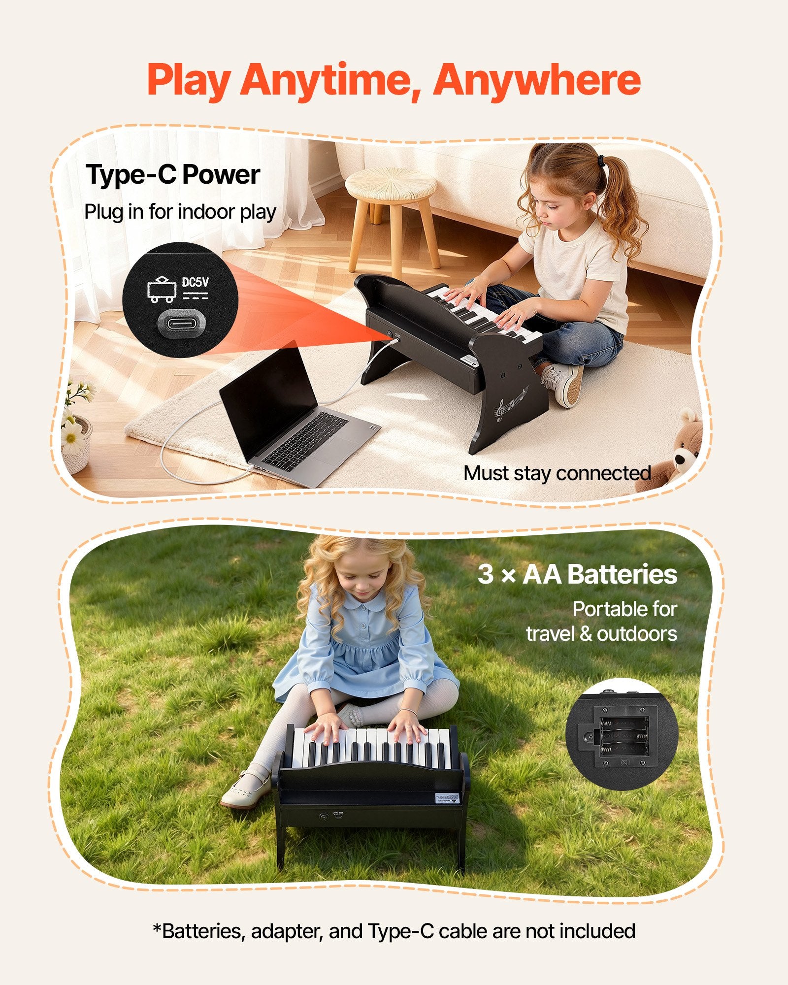 Kids Piano Keyboard, 25 Keys Wooden Digital Piano for Kids, Mini Music
