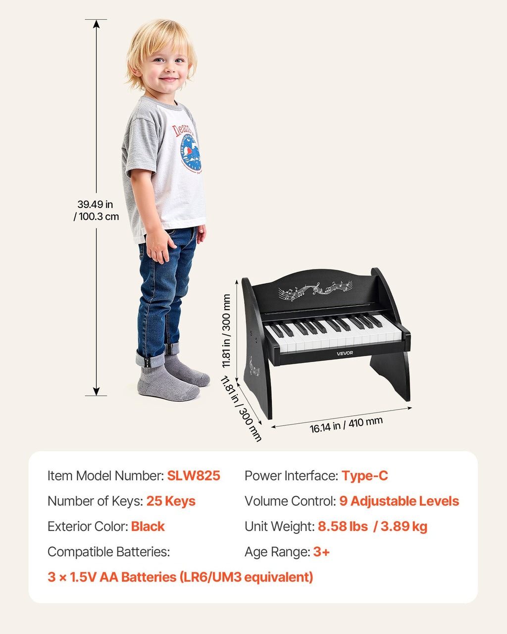 Kids Piano Keyboard, 25 Keys Wooden Digital Piano for Kids, Mini Music