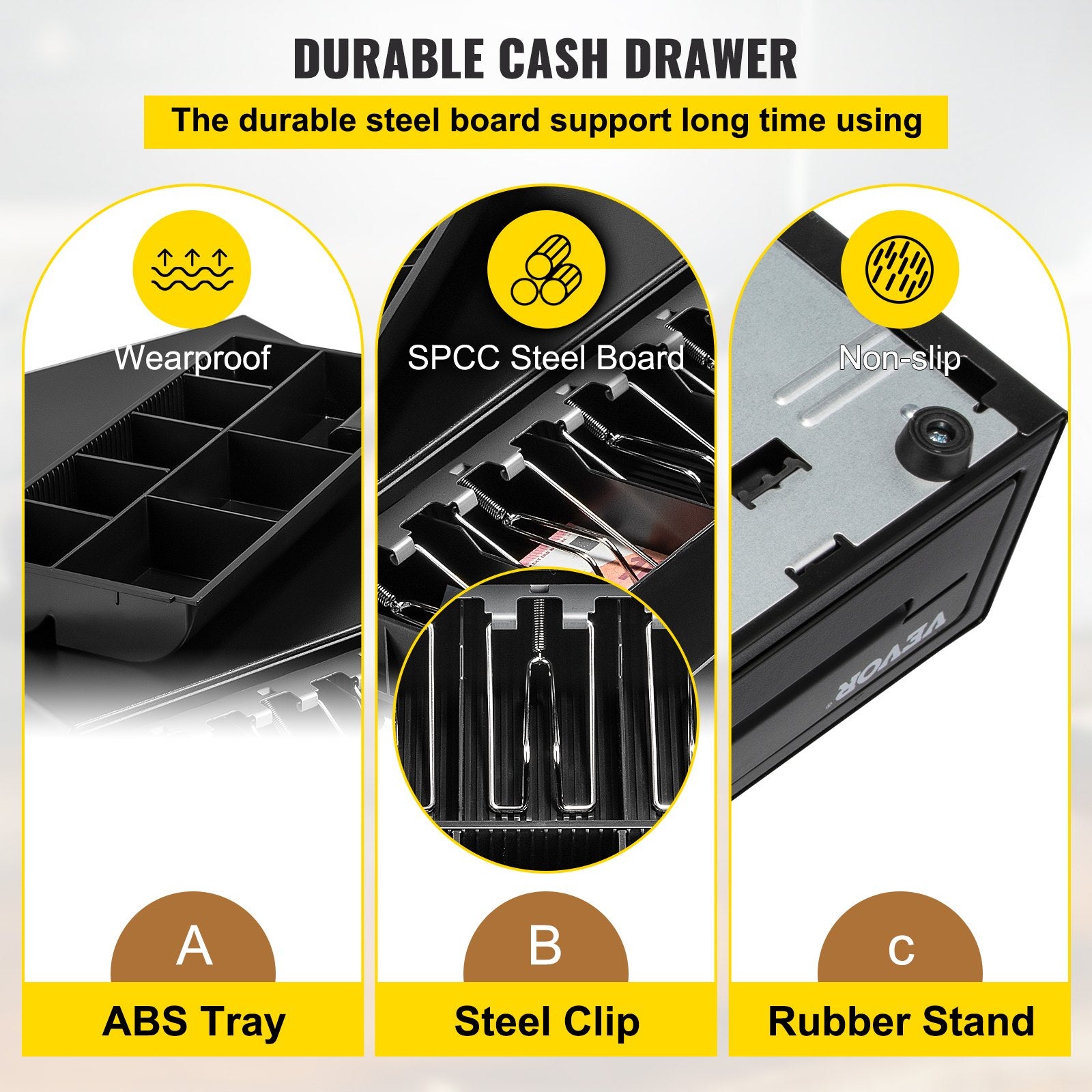 Cash Register Drawer, 40.6 cm 12 V, for POS System with 5 Bill 8 Coin