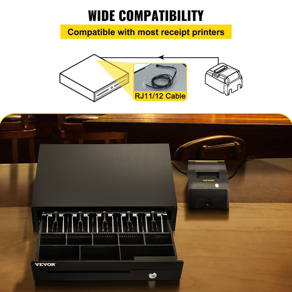 Cash Register Drawer, 40.6 cm 12 V, for POS System with 5 Bill 8 Coin