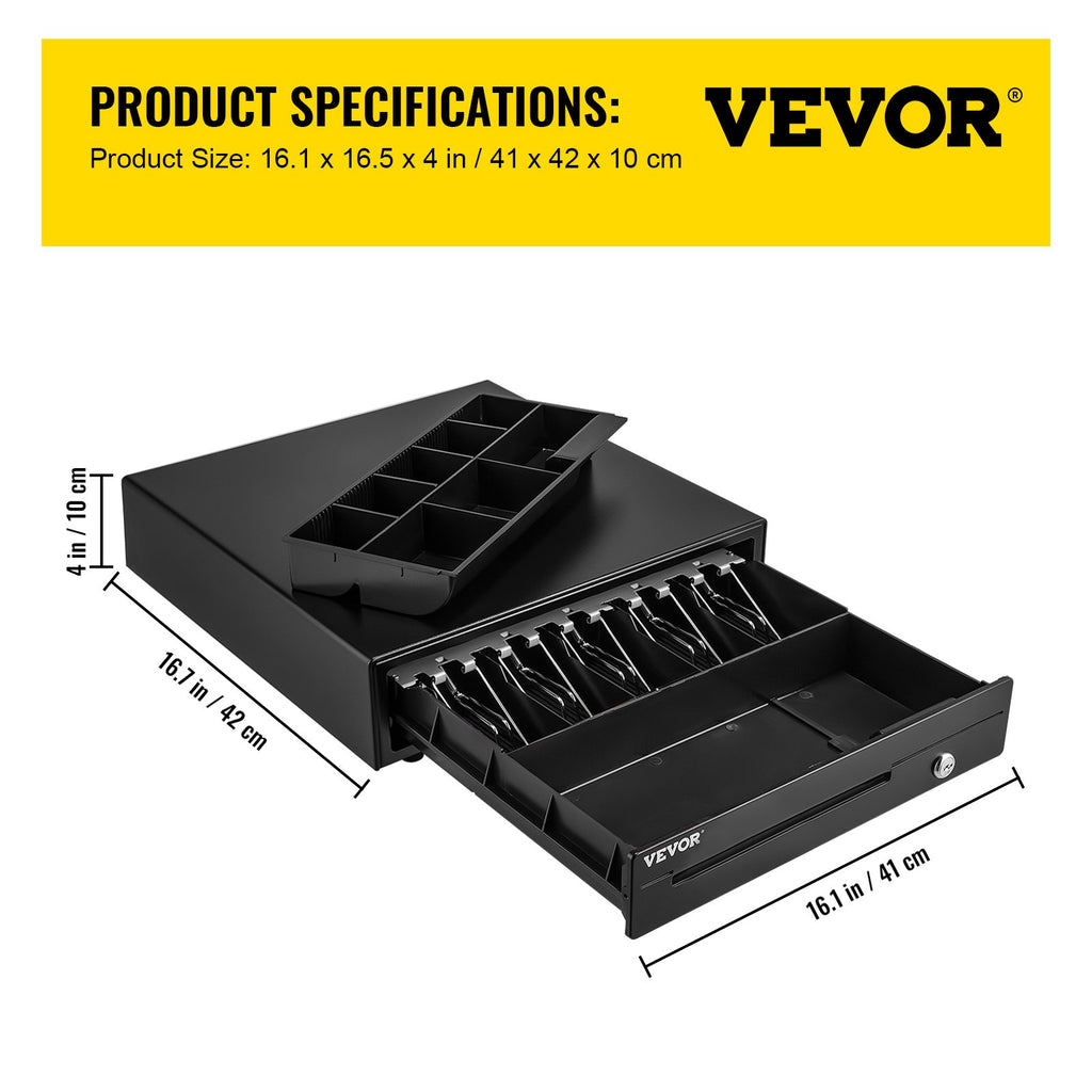 Cash Register Drawer, 40.6 cm 12 V, for POS System with 5 Bill 8 Coin