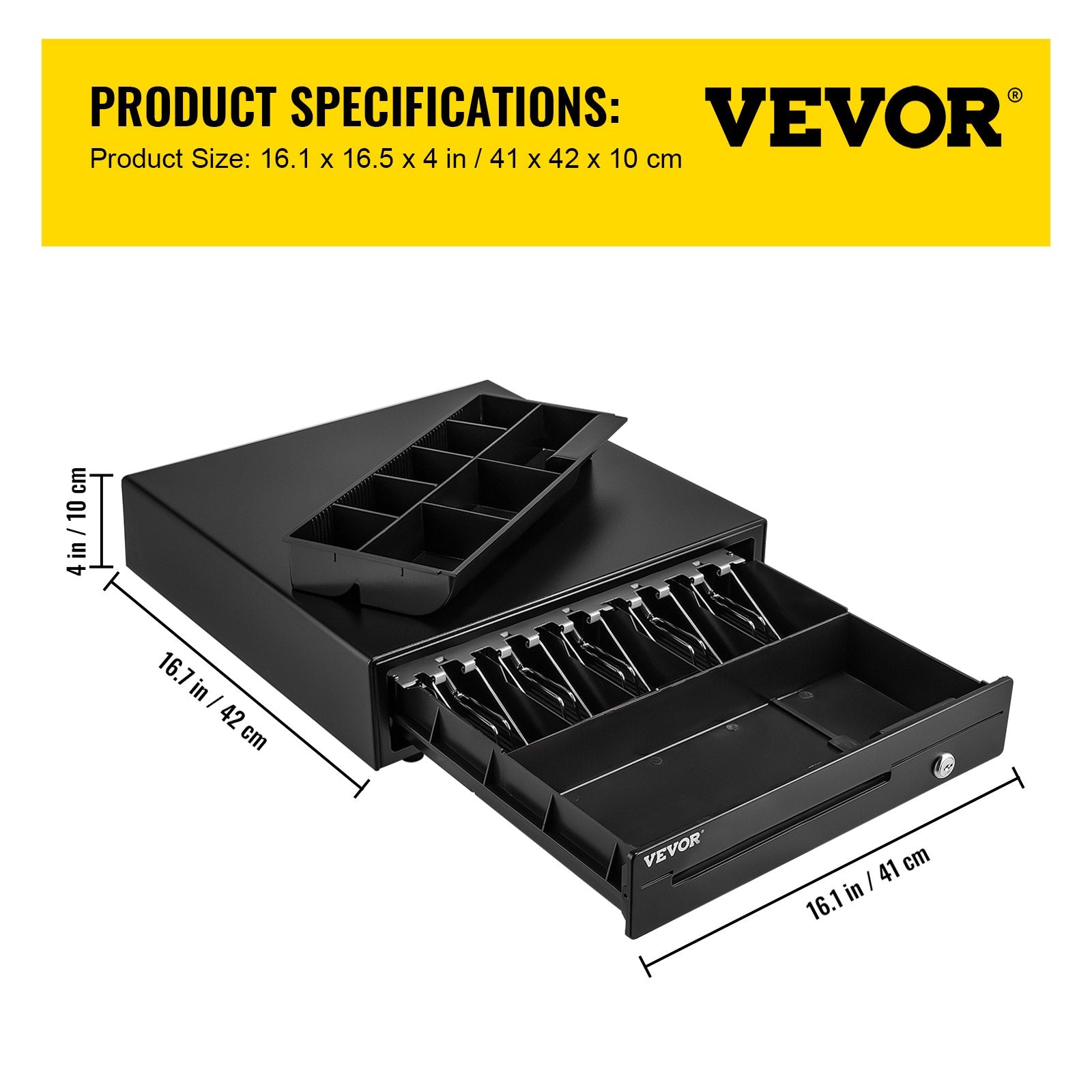 Cash Register Drawer, 40.6 cm 12 V, for POS System with 5 Bill 8 Coin