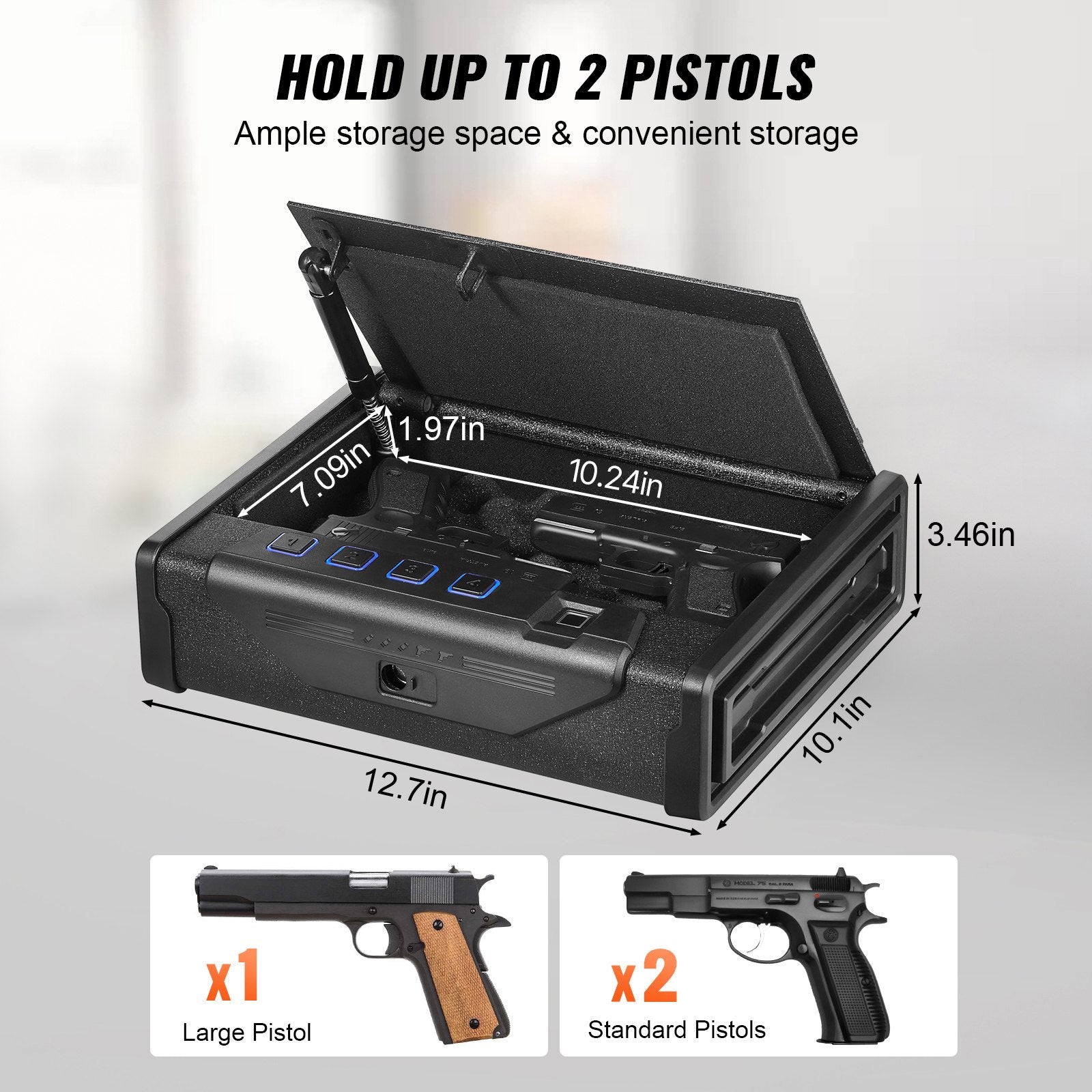 Gun Safe for Pistols Biometric Gun Safe with 3 Access Ways for 2