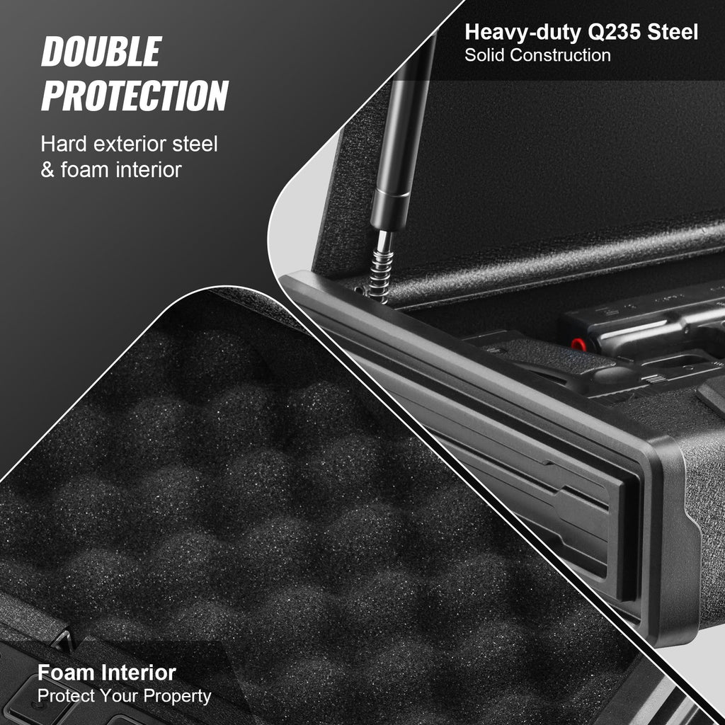 Gun Safe for Pistols Biometric Gun Safe with 3 Access Ways for 2
