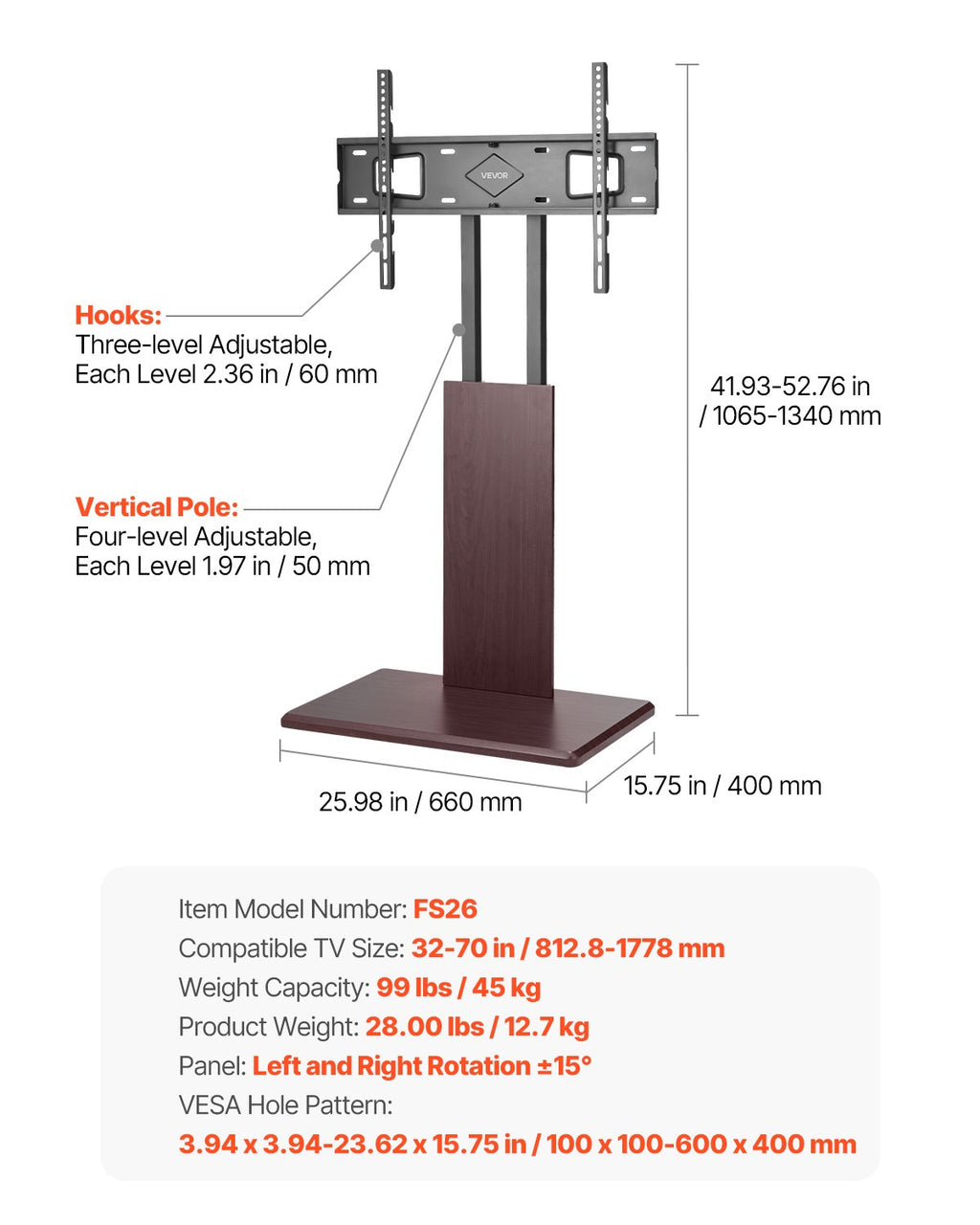 Universal TV Stand, Table Top TV Stand for 32-70 inch Screens, Swivel