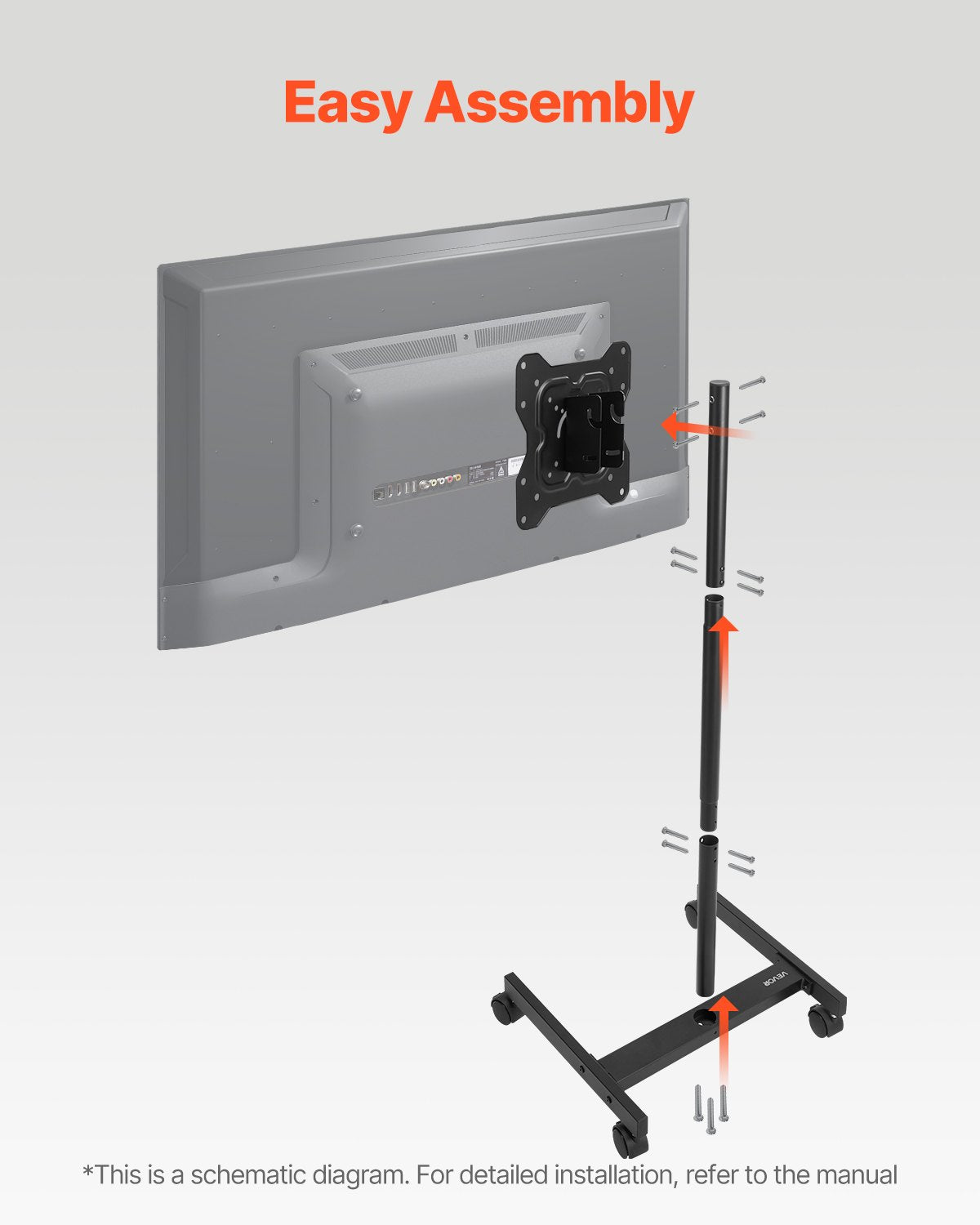 Rolling TV Stand, Mobile TV Cart for 17-55 Inch Screens, Portrait to