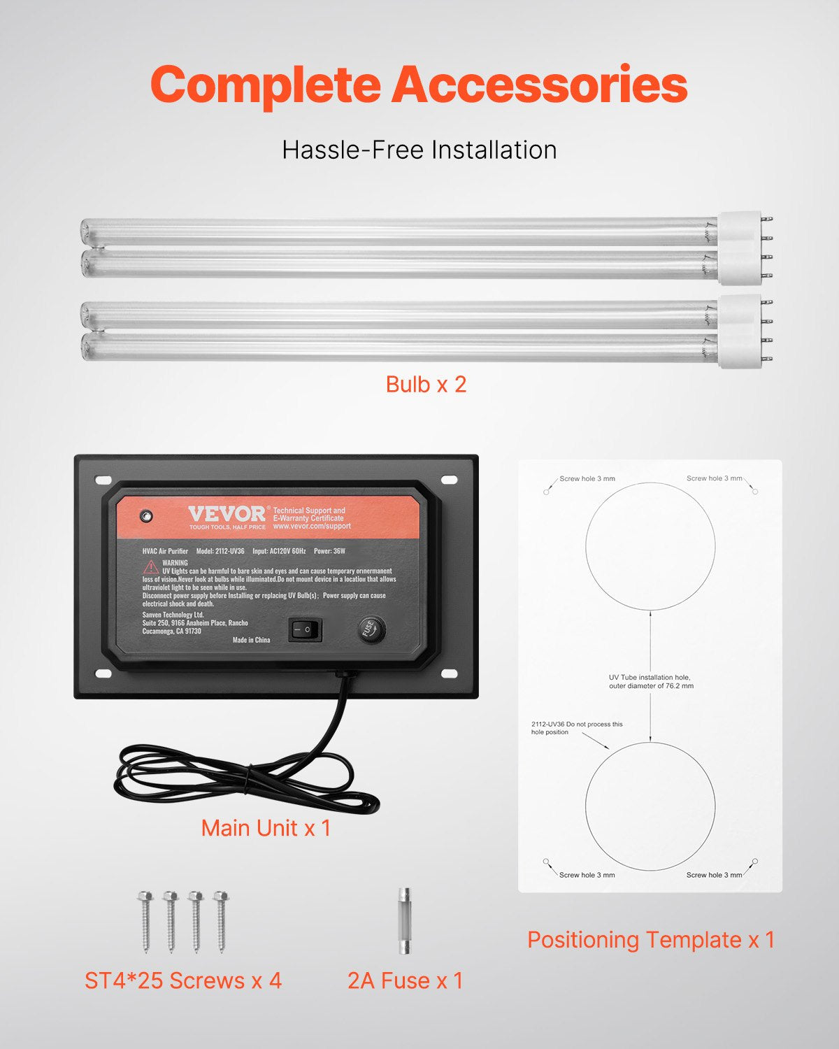 HVAC Air Purifier Whole House, 36W 16inch, UV UVC Light in Duct for Ac